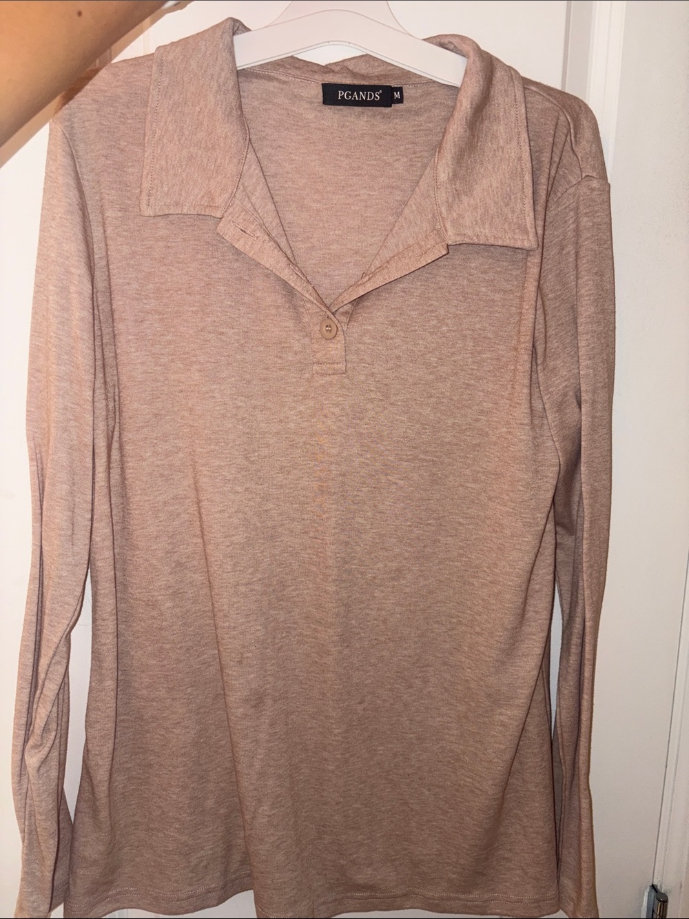 Long Sleeve Polo Top in Dark Beige